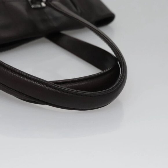 CHANEL Hand Bag Grained Calf Skin Dark Brown Silver CC - Picture 12 of 16